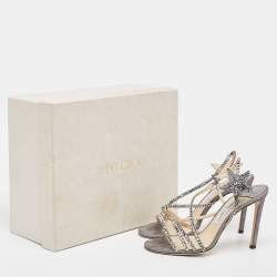 Pre Owned Jimmy Choo Grey Shimmer Suede Embellished Lynn Sandals Size 38