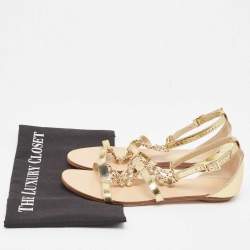 Jimmy Choo Gold Textured Leather Wyatt Flat Sandals Size 36