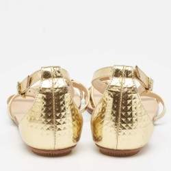 Jimmy Choo Gold Textured Leather Wyatt Flat Sandals Size 36