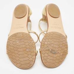 Jimmy Choo Gold Textured Leather Wyatt Flat Sandals Size 36