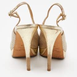 مملوكة مسبقًا Jimmy Choo Gold  Lurex Fabric Glitter Verity Peep Toe Sandals Size 39