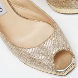 مملوكة مسبقًا Jimmy Choo Gold  Lurex Fabric Glitter Verity Peep Toe Sandals Size 39