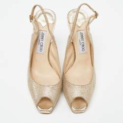 مملوكة مسبقًا Jimmy Choo Gold  Lurex Fabric Glitter Verity Peep Toe Sandals Size 39