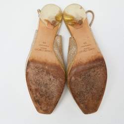 مملوكة مسبقًا Jimmy Choo Gold  Lurex Fabric Glitter Verity Peep Toe Sandals Size 39