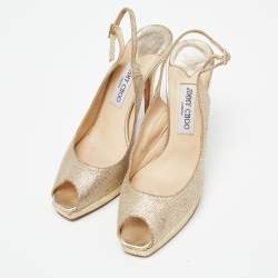 مملوكة مسبقًا Jimmy Choo Gold  Lurex Fabric Glitter Verity Peep Toe Sandals Size 39