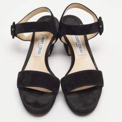 مملوكة مسبقًا Jimmy Choo Black Suede Platform Ankle Strap Sandals Size 41