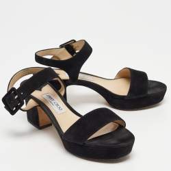 مملوكة مسبقًا Jimmy Choo Black Suede Platform Ankle Strap Sandals Size 41