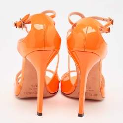 Pre Owned Jimmy Choo Orange Patent Leather Lance Sandals Size 37.5