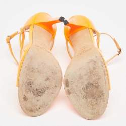 Pre Owned Jimmy Choo Orange Patent Leather Lance Sandals Size 37.5
