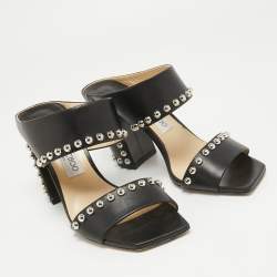 Jimmy Choo Black Leather Studs Embellished Mules Size 39