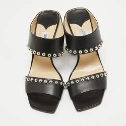Jimmy Choo Black Leather Studs Embellished Mules Size 39