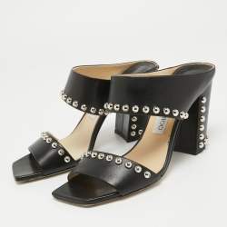 Jimmy Choo Black Leather Studs Embellished Mules Size 39