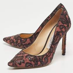 Jimmy Choo Pink/Black Lace and Mesh Pointed Toe Pumps Size 36