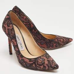 Jimmy Choo Pink/Black Lace and Mesh Pointed Toe Pumps Size 36
