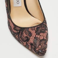Jimmy Choo Pink/Black Lace and Mesh Pointed Toe Pumps Size 36