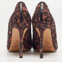 Jimmy Choo Pink/Black Lace and Mesh Pointed Toe Pumps Size 36