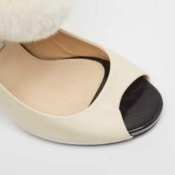 Jimmy Choo Off White Leather Pom Pom Ankle Tie Peep Toe Pumps Size 37.5