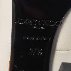 Jimmy Choo Off White Leather Pom Pom Ankle Tie Peep Toe Pumps Size 37.5