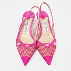 Jimmy Choo Pink Mesh and Suede Slingback Pumps Size 40