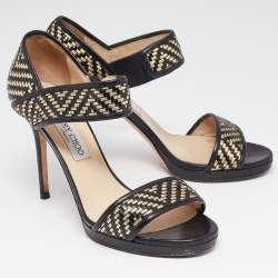 Jimmy Choo Black/Gold Leather Ankle Strap Sandals Size  39.5