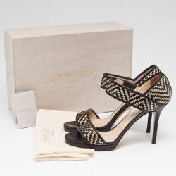 Jimmy Choo Black/Gold Leather Ankle Strap Sandals Size  39.5