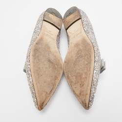 Pre Owned Jimmy Choo Silver Glitter Gala Ballet Flats Size 39