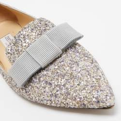 Pre Owned Jimmy Choo Silver Glitter Gala Ballet Flats Size 39