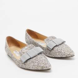 Pre Owned Jimmy Choo Silver Glitter Gala Ballet Flats Size 39