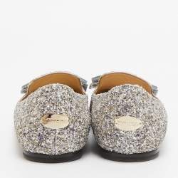 Pre Owned Jimmy Choo Silver Glitter Gala Ballet Flats Size 39