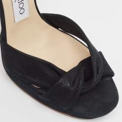 Jimmy Choo Black Laminated Suede Macy Ankle Strap Sandals Size 38