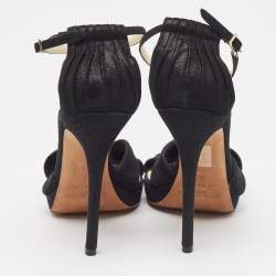 Jimmy Choo Black Laminated Suede Macy Ankle Strap Sandals Size 38