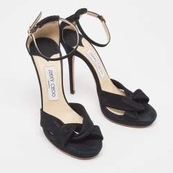 Jimmy Choo Black Laminated Suede Macy Ankle Strap Sandals Size 38