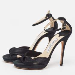 Jimmy Choo Black Laminated Suede Macy Ankle Strap Sandals Size 38