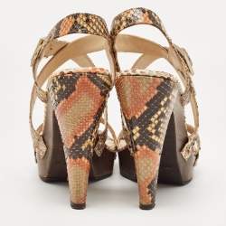 Jimmy Choo Multicolor Python Leather Ankle Strap Sandals Size 37