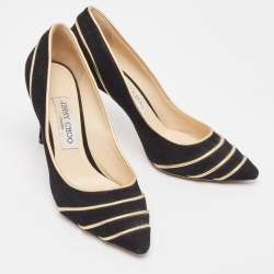 Pre Owned Jimmy Choo Black/Gold Suede and Leather Romy Pumps Size 38