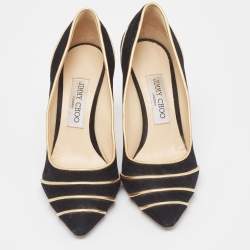 Pre Owned Jimmy Choo Black/Gold Suede and Leather Romy Pumps Size 38