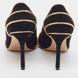 Pre Owned Jimmy Choo Black/Gold Suede and Leather Romy Pumps Size 38