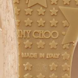 Pre Owned Jimmy Choo Beige Patent Leather Pathos Thong Cork Wedge Slides Size 37.5