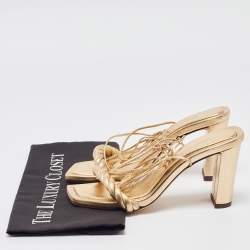 Jimmy Choo Metallic Gold Leather Diosa Twisted Slide Sandals Size 37