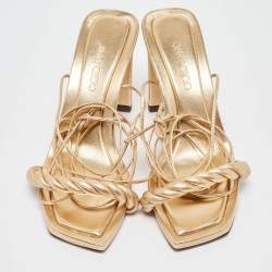 Jimmy Choo Metallic Gold Leather Diosa Twisted Slide Sandals Size 37