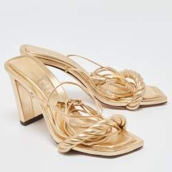 Jimmy Choo Metallic Gold Leather Diosa Twisted Slide Sandals Size 37