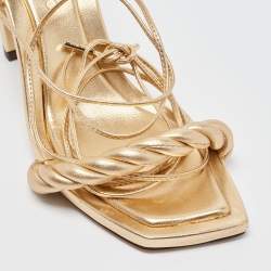 Jimmy Choo Metallic Gold Leather Diosa Twisted Slide Sandals Size 37