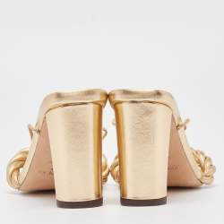 Jimmy Choo Metallic Gold Leather Diosa Twisted Slide Sandals Size 37