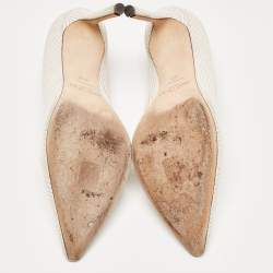 Pre Owned Jimmy Choo White Knitted Nubuck Leather Romy Pumps Size 38.5
