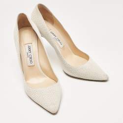 Pre Owned Jimmy Choo White Knitted Nubuck Leather Romy Pumps Size 38.5