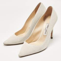 Pre Owned Jimmy Choo White Knitted Nubuck Leather Romy Pumps Size 38.5