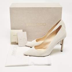 Pre Owned Jimmy Choo White Knitted Nubuck Leather Romy Pumps Size 38.5