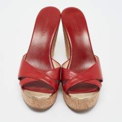 مملوكة مسبقًا Jimmy Choo Red Leather Prima Wedge Sandals Size 38