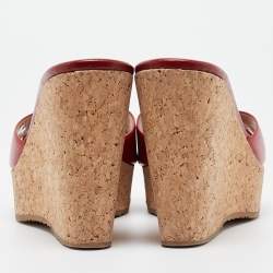 مملوكة مسبقًا Jimmy Choo Red Leather Prima Wedge Sandals Size 38