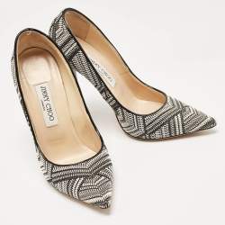 Pre Owned Jimmy Choo Black/White Woven Fabric Anouk Pumps Size 38.5